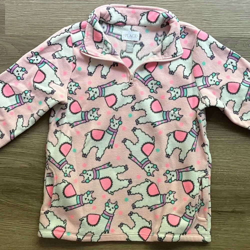10/12 The Children's Place Pink Llama Fleece Half Zip & Purple Fleece Pants